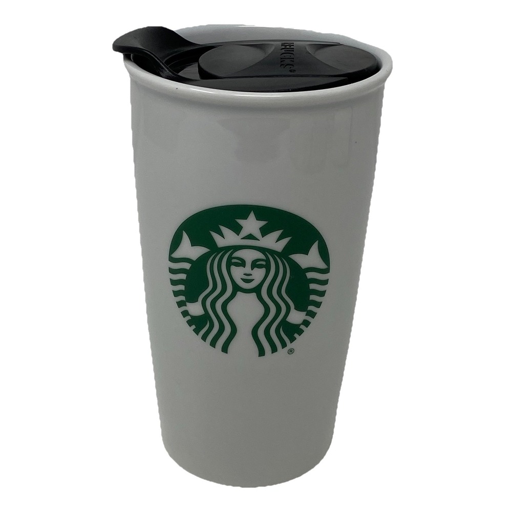 Starbucks Ceramic Coffee Tumbler 12oz w/ Lid Mug Double Wall‎ 2015 Mermaid Logo